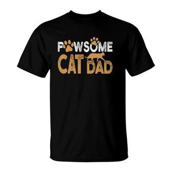 Father’S Day Pawsome Best Cat Dad Ever Vintage Cat Daddy Paw Silhouette Gift T-Shirt | Mazezy