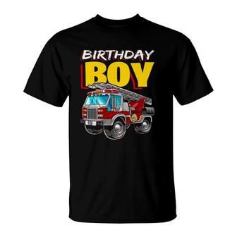 Firefighter Birthday Boy Matching Family Fireman Fire Truck T-Shirt | Mazezy