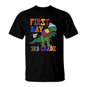 First Day Of 3Rd Graderex Dinosaur Back To School Backpack Paper Ship T-Shirt | Mazezy