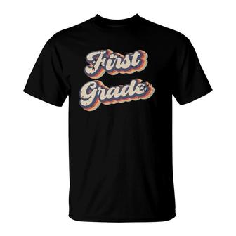 First Grade School Teacher Pupil Vintage Rainbow T-Shirt | Mazezy