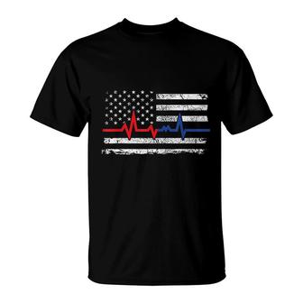 First Responders Thin Blue Red And Gold Line Flag T-Shirt | Mazezy