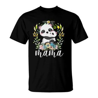 Flowers Mom & Cute Baby Panda - Animal Mama Mother's Day T-Shirt | Mazezy