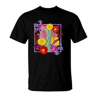 Flowers Of Argentina Word Art - Argentinian Pride T-Shirt | Mazezy