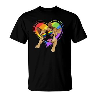 French Bulldog Rainbow Heart Gay Pride Lgbt T Gifts T-Shirt | Mazezy CA