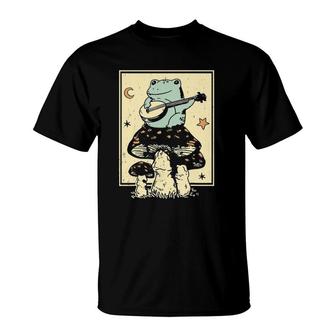 Frog Lover Guitar Mushroom Frog Playing Guitar T-Shirt | Mazezy