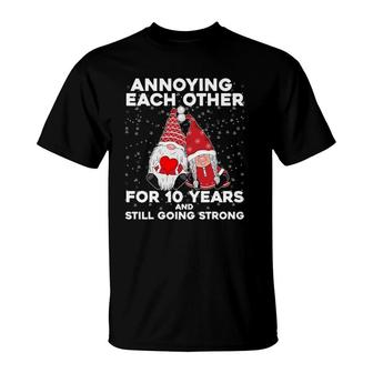 Funny 10 Years Christmas Gnomes Couple Marriage Aniversary T-Shirt | Mazezy