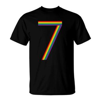 Funny 7Th Birthday Gift Cute 7 Years Old Rainbow Boy Girl T-Shirt | Mazezy AU