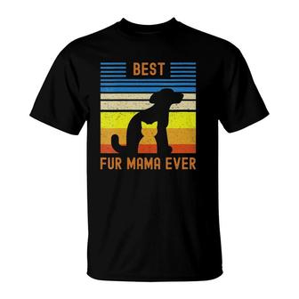 Funny Best Fur Mama Ever Vintage Retro Dog Cat Mom Owner T-Shirt | Mazezy