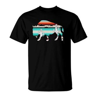Funny Bison Desert Cactus Serape Western T-Shirt | Mazezy