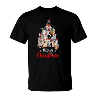 Funny Christmas Tree With Santa Hat Cats Christmas T-Shirt | Mazezy