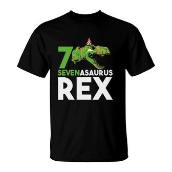 Funny Cute 7Th Birthday Sevenasaurus Old Rex T-Shirt | Mazezy