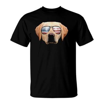 Funny Cute Patriotic Yellow Lab Sunglasses Dog T-Shirt | Mazezy
