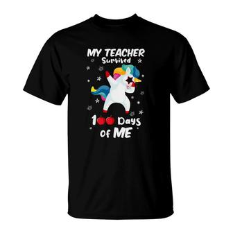 Funny Dabbing Unicorn My Teacher Survived 100 Days Of Me T-Shirt | Mazezy