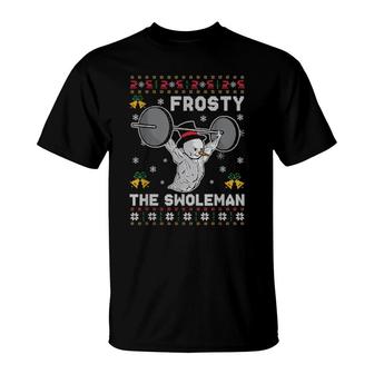 Funny Frosty The Swoleman Ugly Snowman Gym Christmas T-Shirt | Mazezy