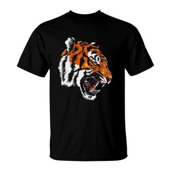 Funny Growling Mouth Open Bengal Tiger T-Shirt | Mazezy