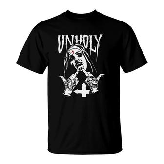 Funny Horror Unholy Nun T-Shirt | Mazezy