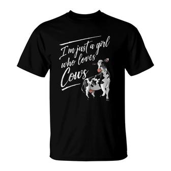 Funny I'm Just A Girl Who Loves Cows Gift Farm Girl Women Raglan Baseball Tee T-Shirt | Mazezy AU