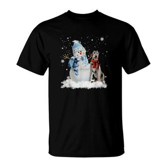 Funny Irish Wolfhound Dog Christmas Snowman Christmas Pajama T-Shirt | Mazezy