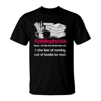 Funny Librarian Nerd Abibliophobia Bookworm Gift Reading T-Shirt | Mazezy