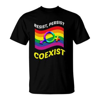 Funny Resist Persist Coexist Bi Lesbian Gay Lgbt T-Shirt | Mazezy
