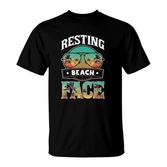 Funny Resting Beach Face Ocean Sunglasses Palm Tree T-Shirt | Mazezy