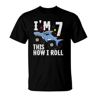 Funny Shark Monster Truck 7Th Birthday Kid Boy T-Shirt | Mazezy