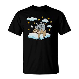 Funny Sleeping Sloth With Koala Mama Bear Napping Pajamas T-Shirt | Mazezy