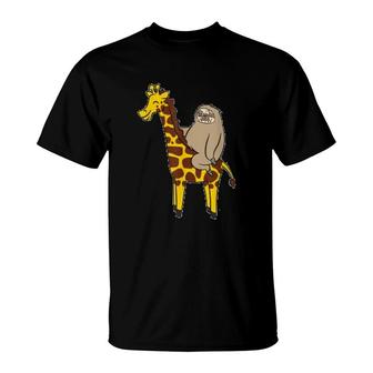 Funny Sloth Riding On Giraffe T-Shirt | Mazezy