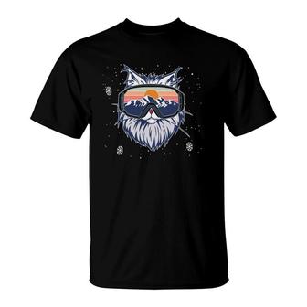 Funny Snowboarding Kitty Cat Skiing Goggles Winter Mountains T-Shirt | Mazezy