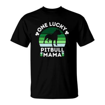 Funny St Patrick's Day One Lucky Pitbull Mama Pitbull Dog T-Shirt | Mazezy