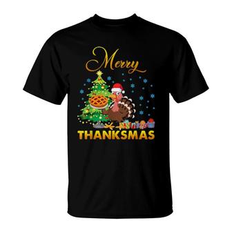 Funny Turkey Santa Merry Thanksmas Christmas Thanksgiving T-Shirt | Mazezy