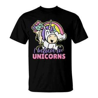 Funny Unicorn For Girls And Woman I Believe In Unicorns T-Shirt | Mazezy