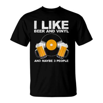 Funny Vinyl Record Beer Design Vinyl Records T-Shirt | Mazezy