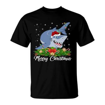 Funny Xmas Matching Santa Hat Great White Shark Christmas T-Shirt | Mazezy