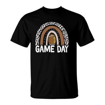 Game Day Football Season Funny Leopard Rainbow Football T-Shirt | Mazezy