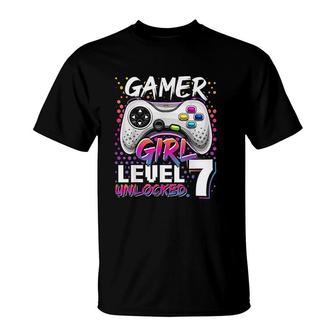 Gamer Girl Level 7 Unlocked Video Game 7th Birthday Gift T-Shirt - Seseable
