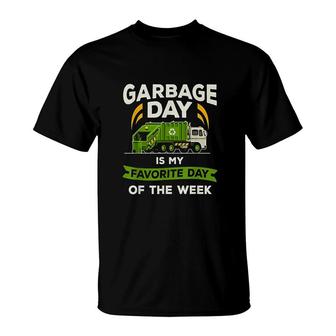 Garbage Day Kids City Garbage Truck Green T-Shirt - Seseable