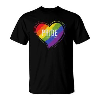 Gay Pride Love Is Love Heart Rainbow Flag Paint Gift Lgbt T-Shirt | Mazezy