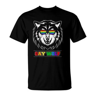 Gay Wolf Pride Rainbow Sunglasses T-Shirt | Mazezy