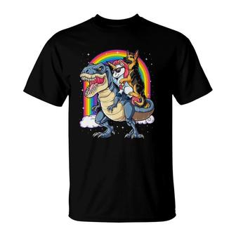 German Shepherd Unicorn Dinosaur T Rex Girls Rainbow T-Shirt | Mazezy