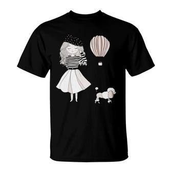 Girl And Poodle Air Balloon Dog T-Shirt | Mazezy