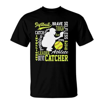 Girls Softball Catcher Great For Teens Traits Of A Catcher T-Shirt | Mazezy