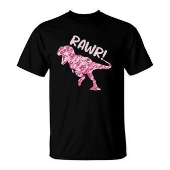 Girlsrex Pink Camo Rawr Dino Dinosaur Camouflage T-Shirt | Mazezy