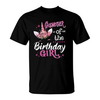 Godmother Of The Birthday Girl Unicorn Flower Mommy T-Shirt | Mazezy UK