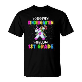 Goodbye Kindergarten Hello First Grade Unicorn Girl T-Shirt | Mazezy