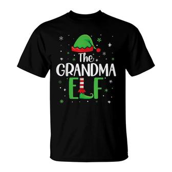 Grandma Elf Matching Family Group Christmas Party Pajama T-Shirt | Mazezy