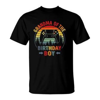 Grandma Of The Birthday Boy Vintage Matching Gamer Birthday T-Shirt | Mazezy