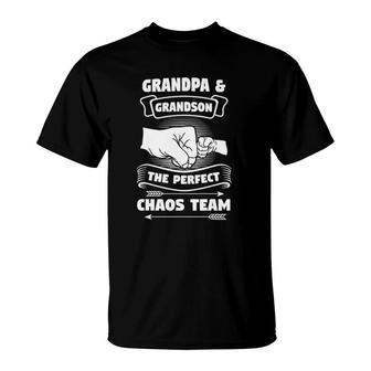 Grandpa Grandson A Perfect Chaos Team Grandparents Gift T-Shirt | Mazezy