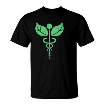Green Leaf Caduceus For Holistic Naturopath Doctor Or Nurse T-Shirt | Mazezy