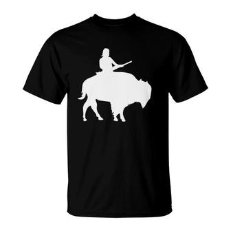 Guy On A Buffalo Silhouette - T-Shirt | Mazezy
